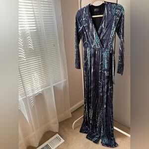 Hale Bob Wrap Dress Maxi Size XS with Slit Snake Print